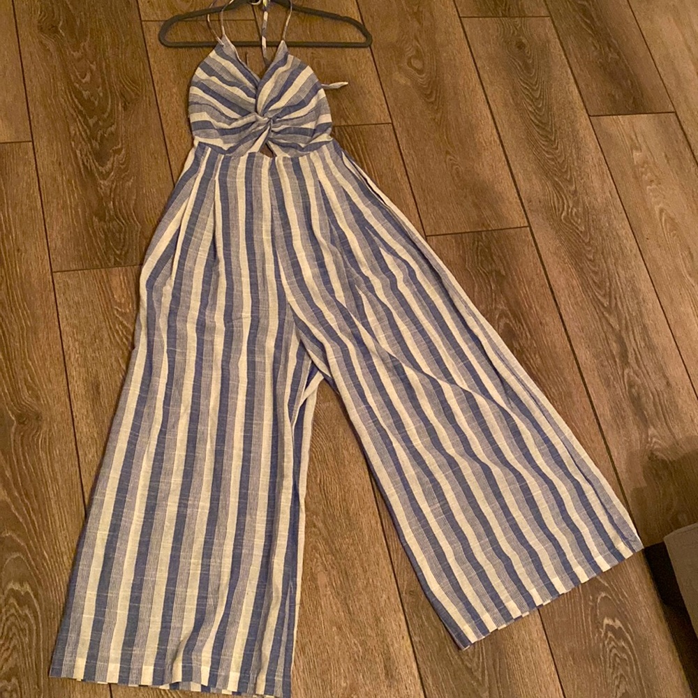 Shein Medium Blue stripped halter top jumpsuit